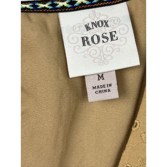 Knox Rose Women's Dress Size Med Mustard Yellow Eyelet Sleeveless Boho V Neck - Picture 5 of 9